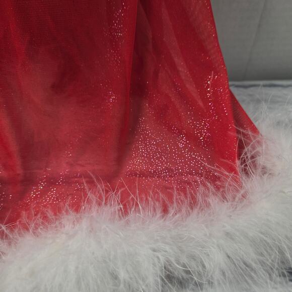 NWT Inner Secrets Mrs Claus Red Velveteen Mesh Maribou Cami size Medium Negligee - Picture 9 of 13